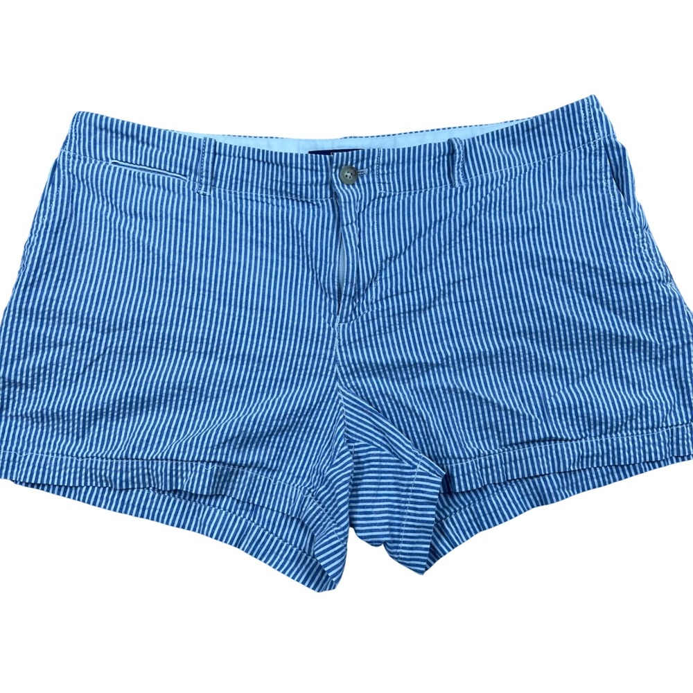 Polo Ralph Lauren Shorts Women 10 Blue Striped Seersucker Cotton Preppy 1768